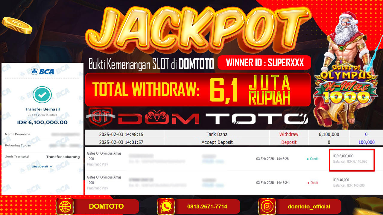 JACKPOT SLOT GATE OF OLYMPUS XMAS 1000 3 FEBRUARI 2025